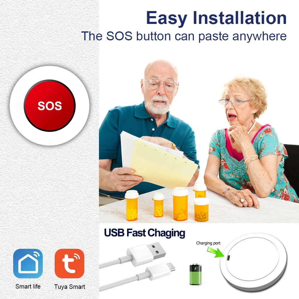 Tuya Wifi Smart SOS Emergency Button, SOS Panic Call Button Personal Alarm for Elderly Seniors Patient Disabled Handicapped Kids