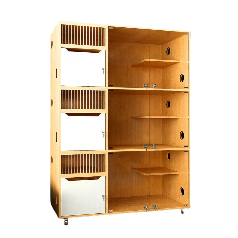 

Cat cage Solid wood cat villa display cabinet Cage pet store household triple glass cabinet Foster cage Cat nest house