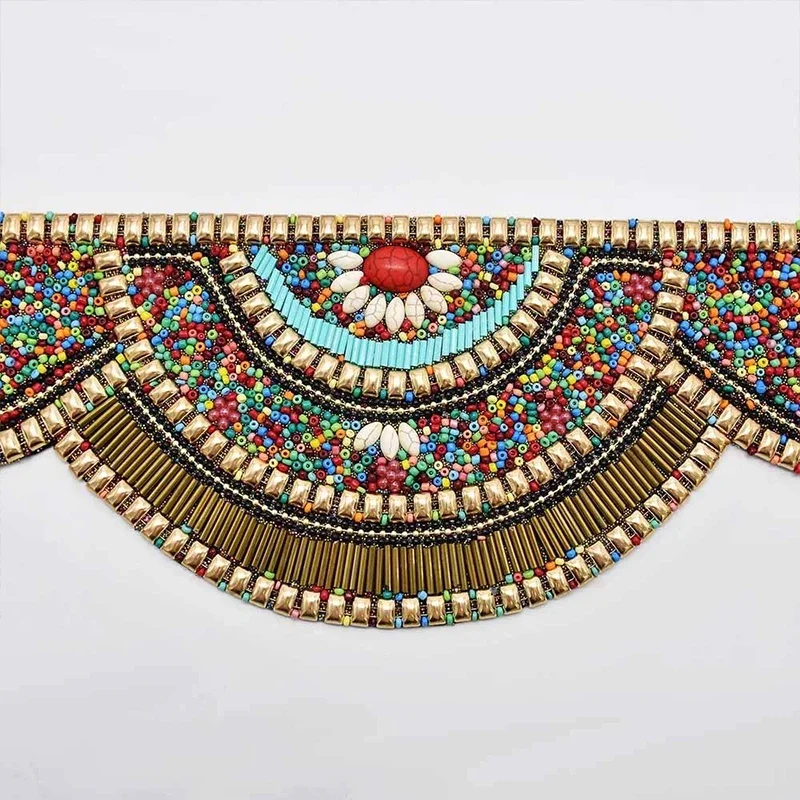 สายคาดเอวลูกปัดหลากสีสำหรับผู้หญิงชุดเดรสสไตล์ยิปซีชนเผ่าชุดคอร์เซ็ทคอร์เซ็ทเข็มขัดยืดสไตล์โบฮีเมียนอินเดียเครื่องประดับร่างกายแอฟริกัน