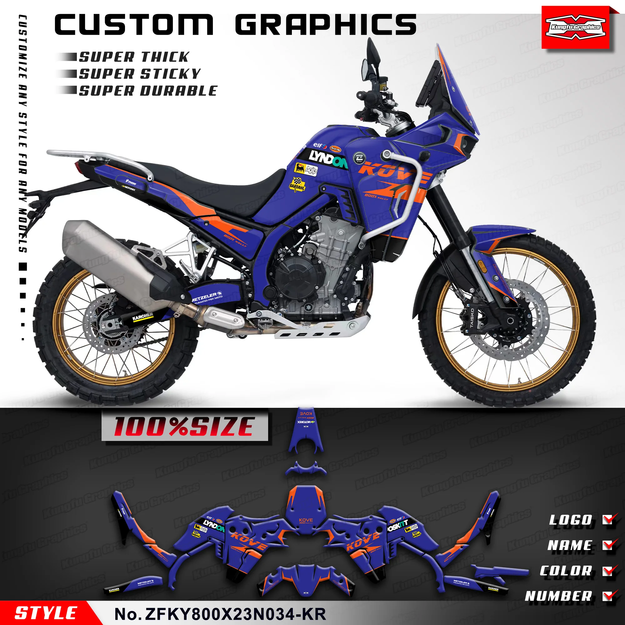 

Kungfu Graphics Stickers Vinyl Wrap for KOVE 800X PRO 800X Rally Travel/Touring Edition, Rebuild Kit, ZFKY800X23N034-KR