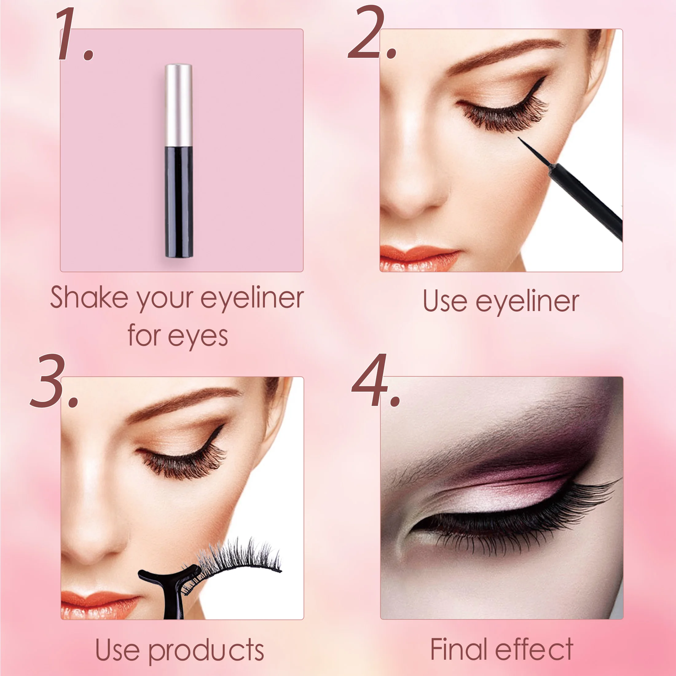 5 rows of 10 pairs of magnetic false eyelashes, 10-15mm, naturally thick and curled black eyelashes, with magnetic eyeliner
