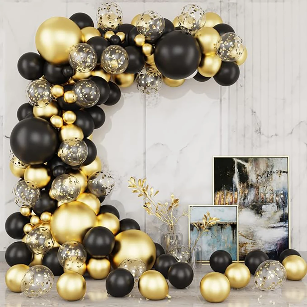 Black White Balloons Garland Metal Gold Confetti Latex Balloon Arch Kit New Year 2024 Birthday Party Festival Decoration Globos