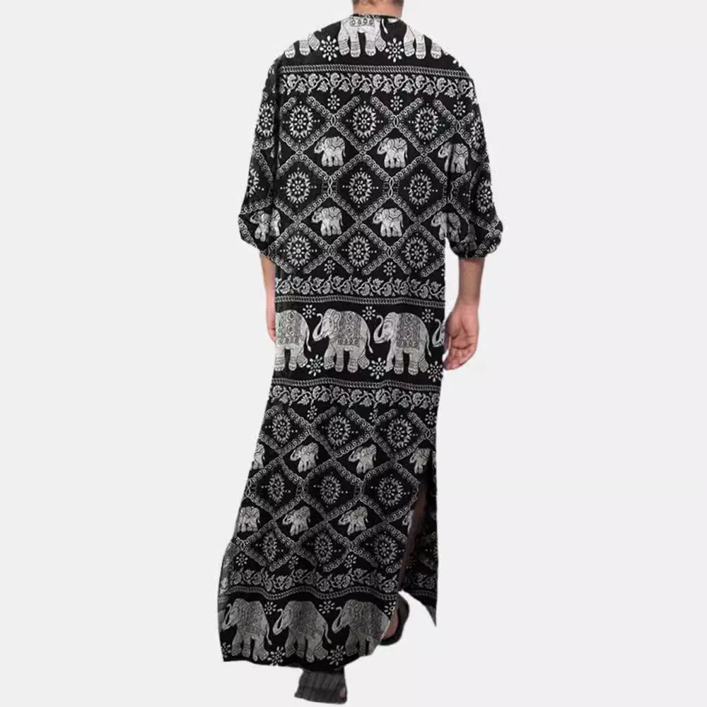 Moda musulmana Jubba Thobe Abito casual da uomo Musulmano Abaya Jumbo con stampa di elefanti Oracle-Bone Robe all'ingrosso
