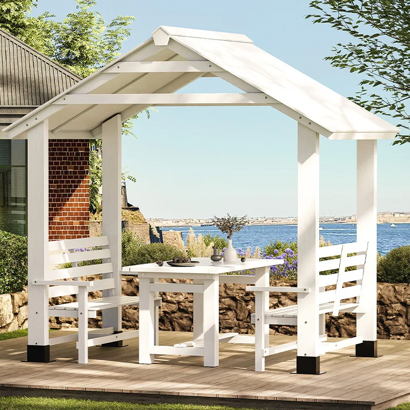 Anticorrosive wood four-corner pavilion tables and chairs outdoor shading canopy solid wood tent courtyard landscape