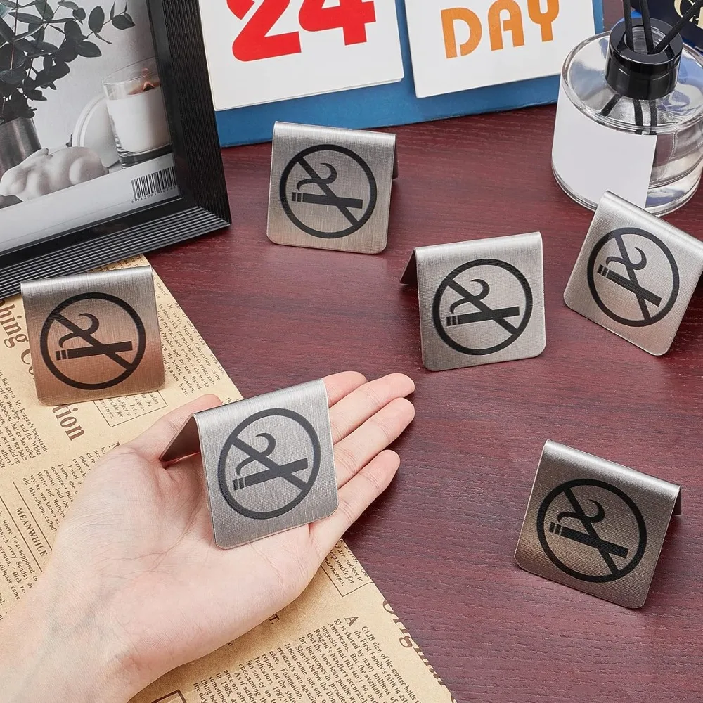 6 قطعة الفولاذ المقاوم للصدأ لا التدخين الجدول تسجيل حجز لوحة لافتات علامة تحذير لا التدخين علامة بطاقة فندق مكتب غير التدخين #3