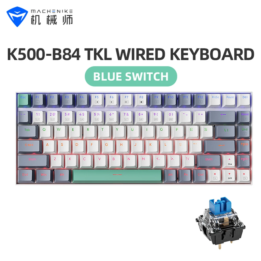 

Machenike K500-B84 Проводная механическая клавиатура TKL 84-клавишная игровая клавиатура с RGB-подсветкой PBT Doubleshot колпачки для ПК и ноутбука