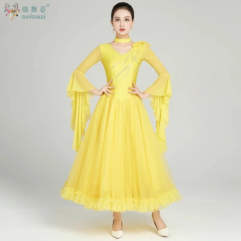 Modernes Tanzkostüm für Damen, High-End-Lotusblatt-Ärmel, Pendel, Walzer, Tango, Foxtrott, Performance, Ballsaal, Tanzwettbewerbskleid