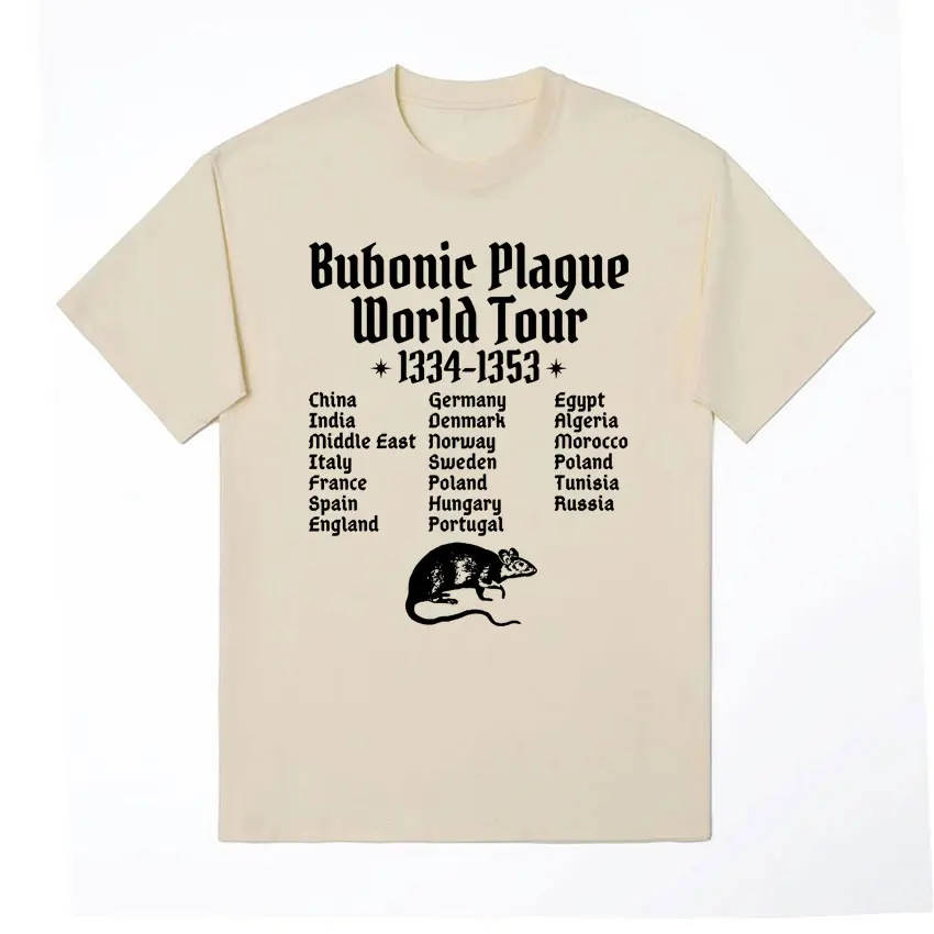 Bubonic Plague World Tour Print T-shirt for Men Women Funny Meme Gothic T Shirt Male Vintage Casual Oversized Tshirts Streetwear