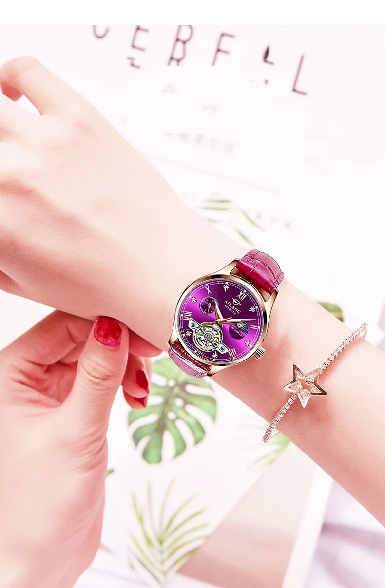 

Модные высококачественные автоматические механические часы бренда Ms. Ailang, водонепроницаемые, с турбийоном и индикатором фазы Луны.