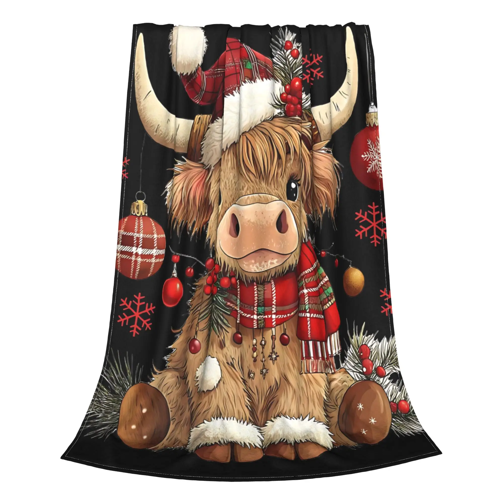 1PC Christmas Highland Cow  home room decorations Winter Blankets for Adults Bedding Home Interior Sofa Knee