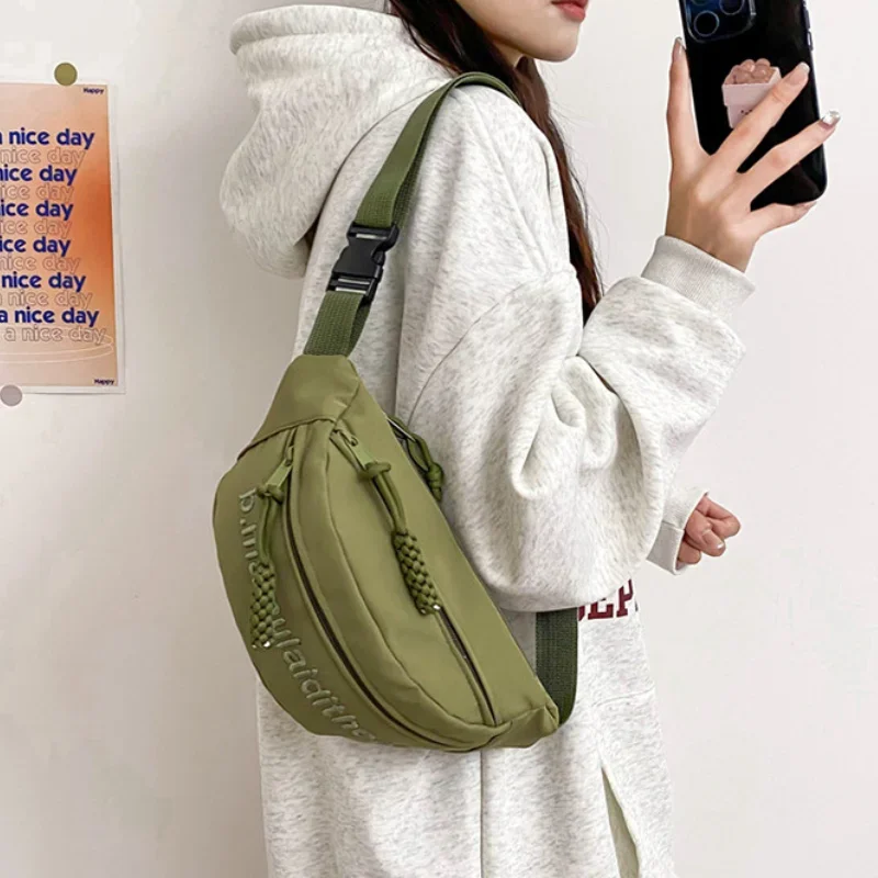 Solid Colour Nylon Letter Embroidery Chest Bag Portable Business Waterproof Waist Bag Sport Outdoor Shopping Phone Crossbody Bag