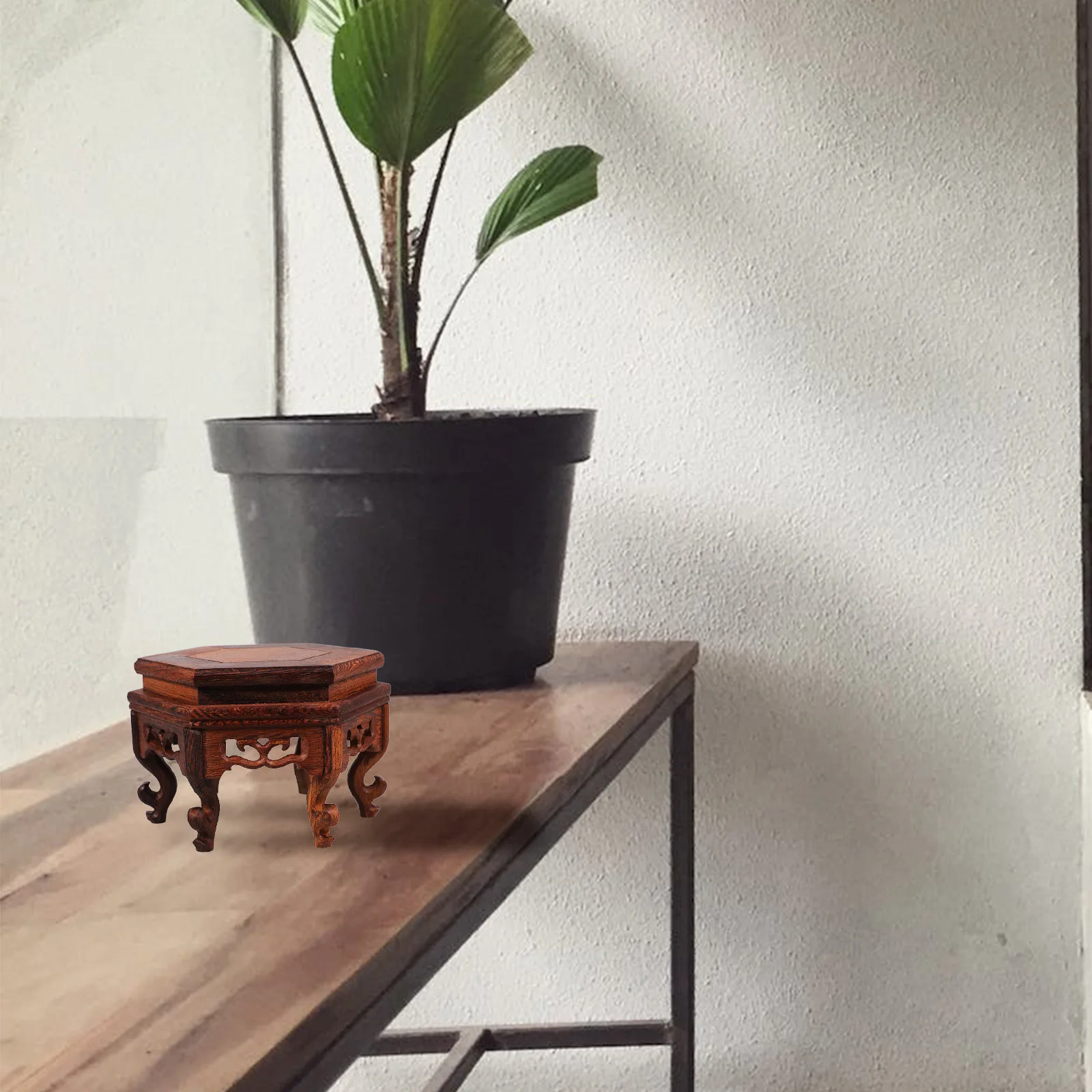 

Stone Flowerpot Base Brown Wooden Plant Stand Reliable Green Creative Rack For Vase Statue Display Home