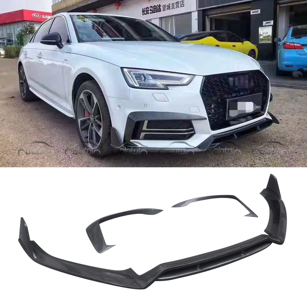 Karbel Style Carbon Front Bumper Chin Spoiler Lip Flaps Front Splitter for Audis S4 A4 B9 2016+