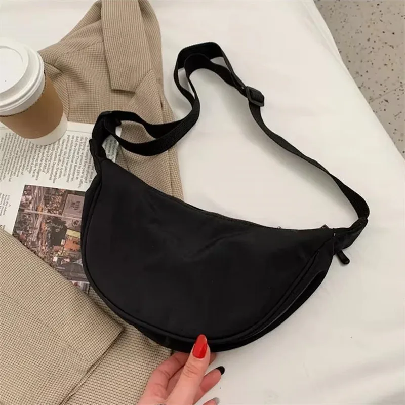 1pc Solid Color Nylon for Women Large Capacity Travel Crossbody Half Moon Daily Street Fanny Pack Waist Bag Purses and Handbags