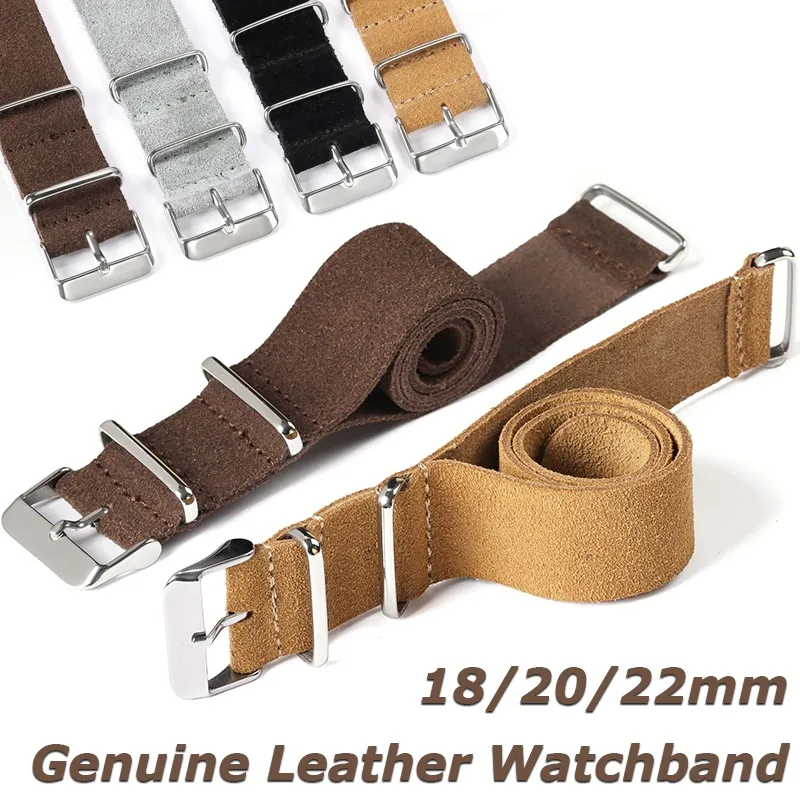 18 20mm 22mm Genuine Leather Watchband Universal Military Retro Suede Straps Men Women Sport Bracelet Soft Replacement Wristbelt