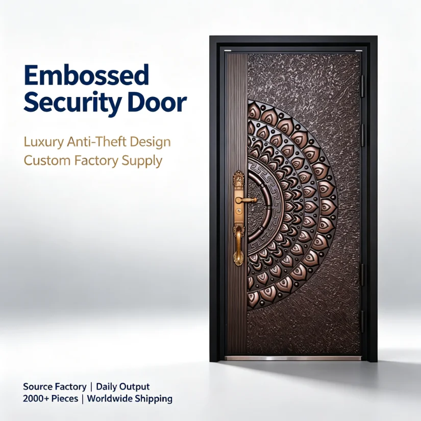 Front DoorHigh Cost-Effective Luxury Embossed Stainless Steel Anti-Burglar Security Front Entry Door For Villa