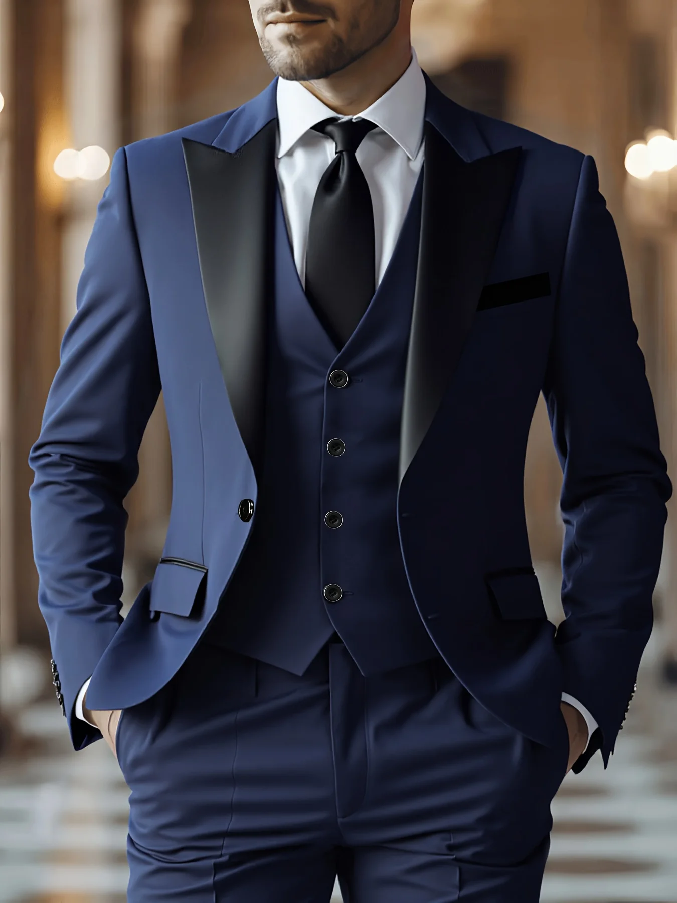 

Men's 3-piece suit, green fruit collar, large suit, suit pants, formal tie, wedding dress, vest, work uniform, holiday gift.