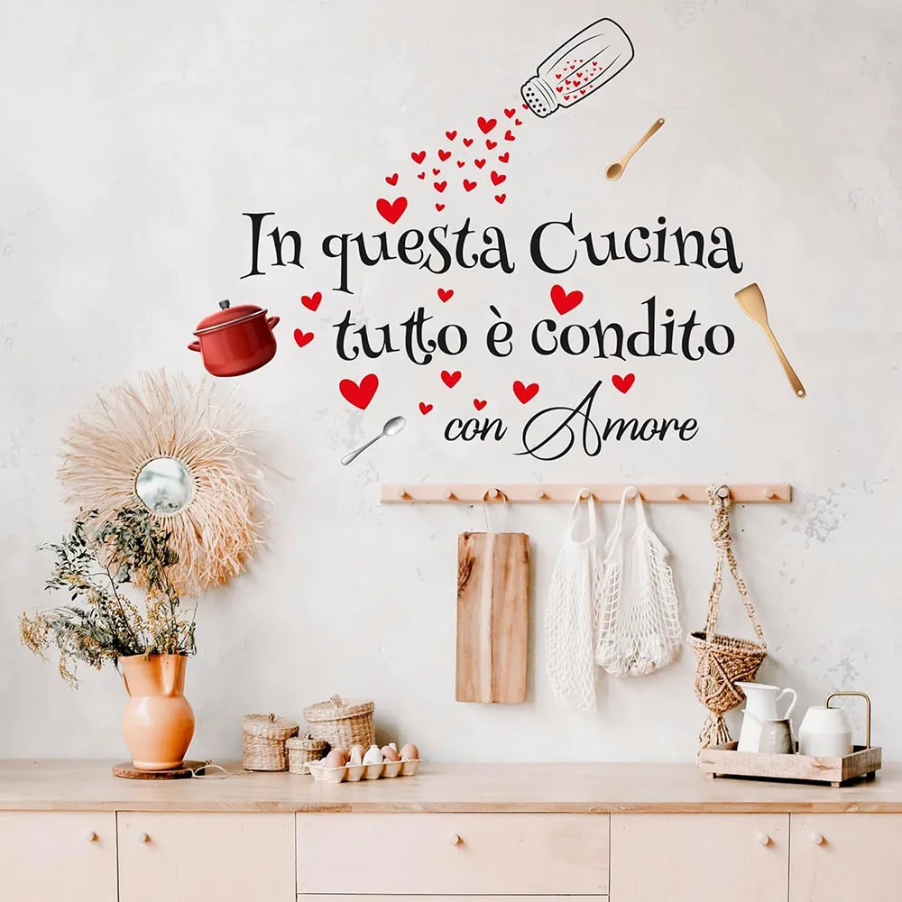 Italian in This Kitchen Everything Love Wall Stickers Kitchen Resturant Kitchen Family Love Quote Wall Decals Home Decor view 2