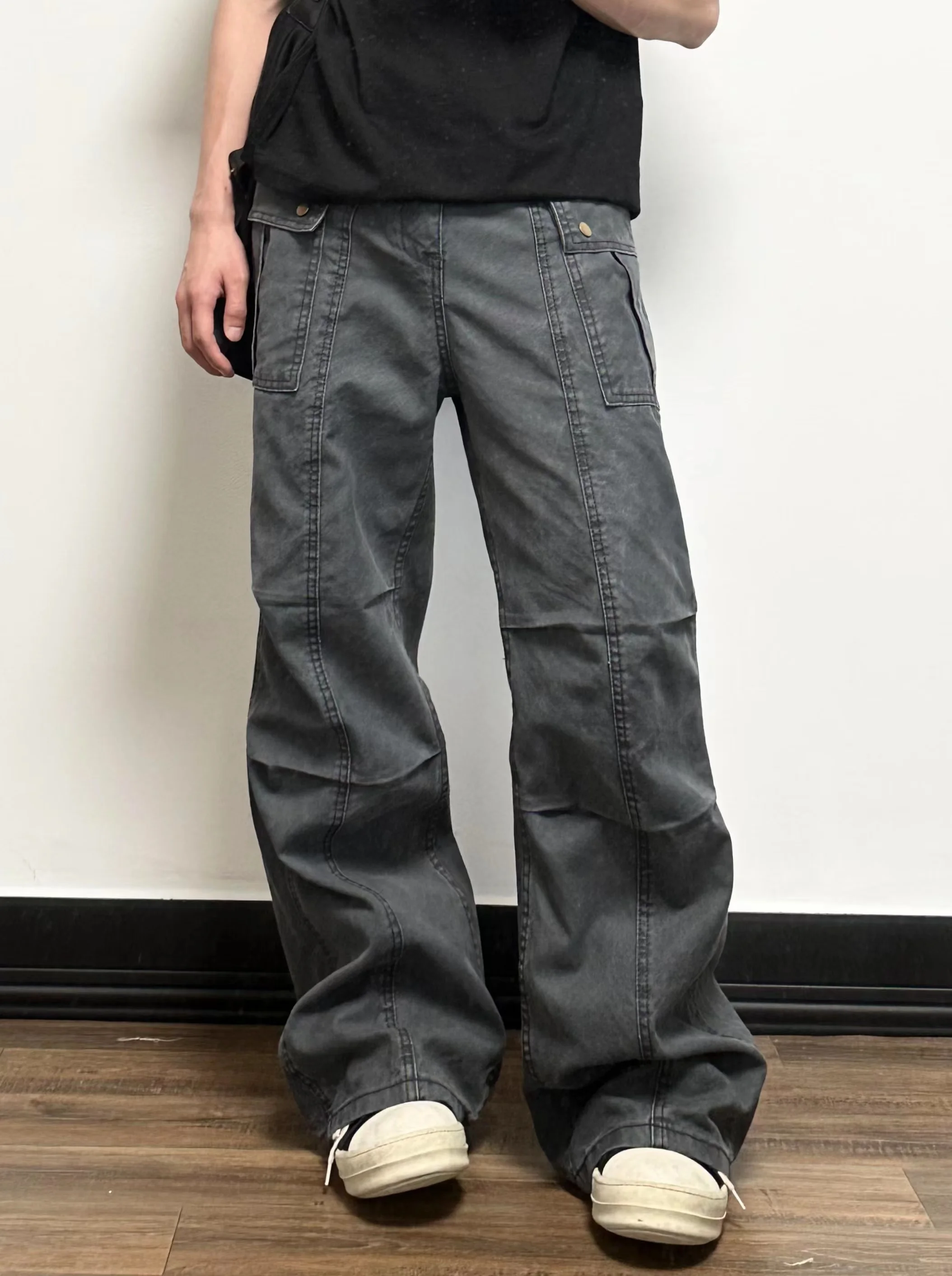 

Summer American Retro Waed Cotton Multi-ket Pleated Work Pants Men Loose Straight High-Looking Long Trendy Brand Casual ...