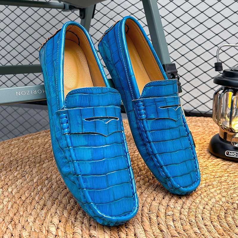 Luxury Cool Men Casual Business Loafers Blue Trendy Male Formal Party Evening Shoes Trendy Youth Dress Moccasins Loafers