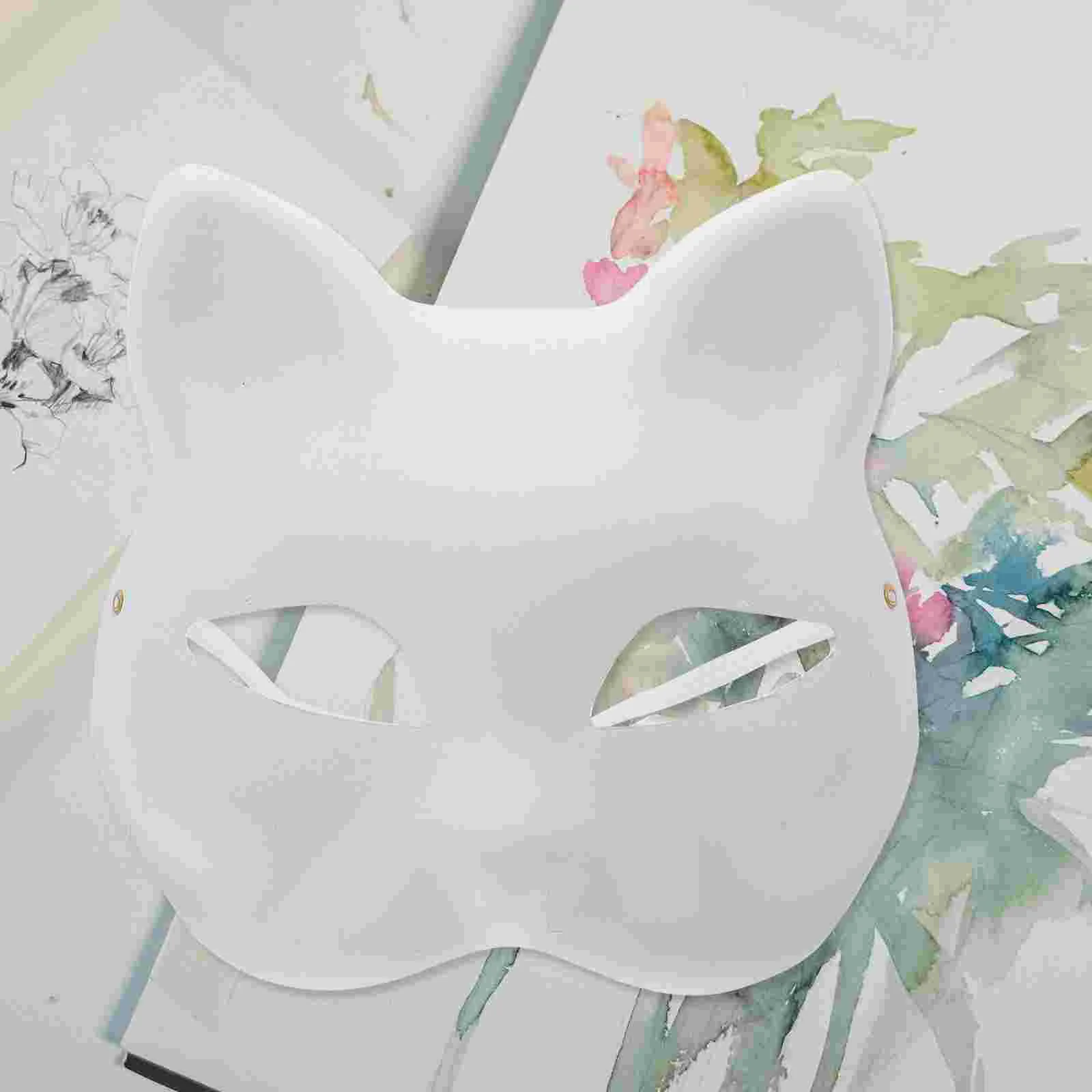 

5 Pcs Half Face Cat Mask DIY Halloween Costume Cosplay Masquerade For Women White Paper