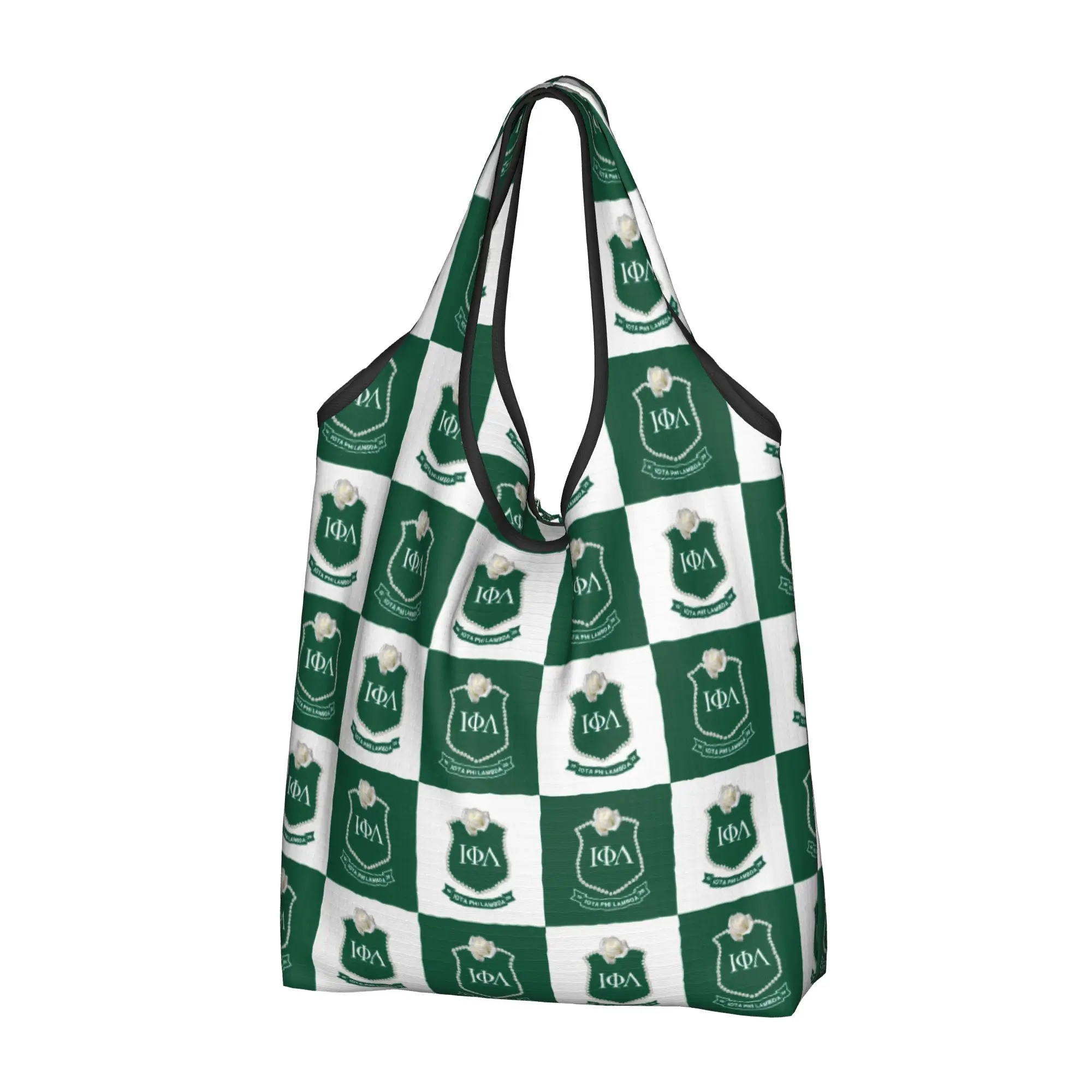 Checkered Plaid Iota Phi Lambda  Grocery Shopping Bag Cute Shopper Tote Shoulder Bags Big Capacity Portable 1929  Handbag