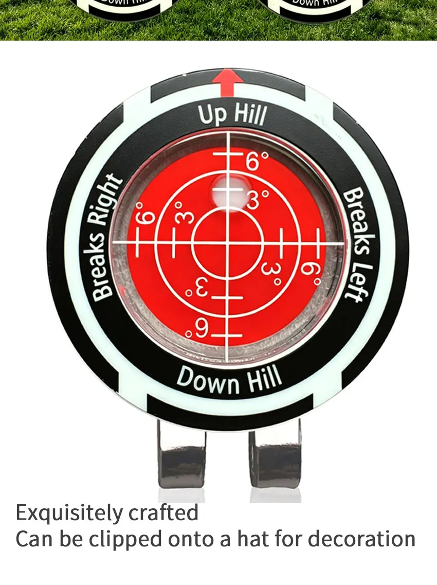 Golf-Nivelliergerät zur Gefällemessung, Höhenmessung, kreisförmig, 39 mm, Kappenklemme, Ballpositionsmarkierung, Geschenk für Golfer – Detail 2