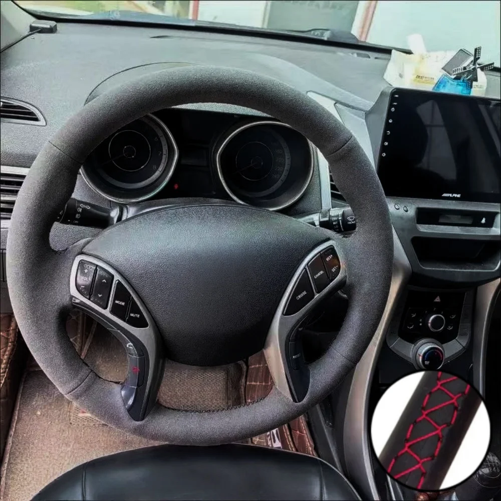 

Braid Car Steering Wheel Cover Wrap Hand Sewing Suede Leather For Hyundai Elantra 2011-2016 Avante i30 2012 2013 2014 2015 2016