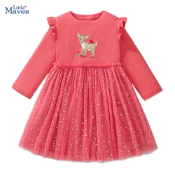 Little maven 2024 New Spring Autumn Christmas Kids Clothes Sequin Mesh Baby Girl Dreses Cartoon Animal Deer Girl Princess Dress