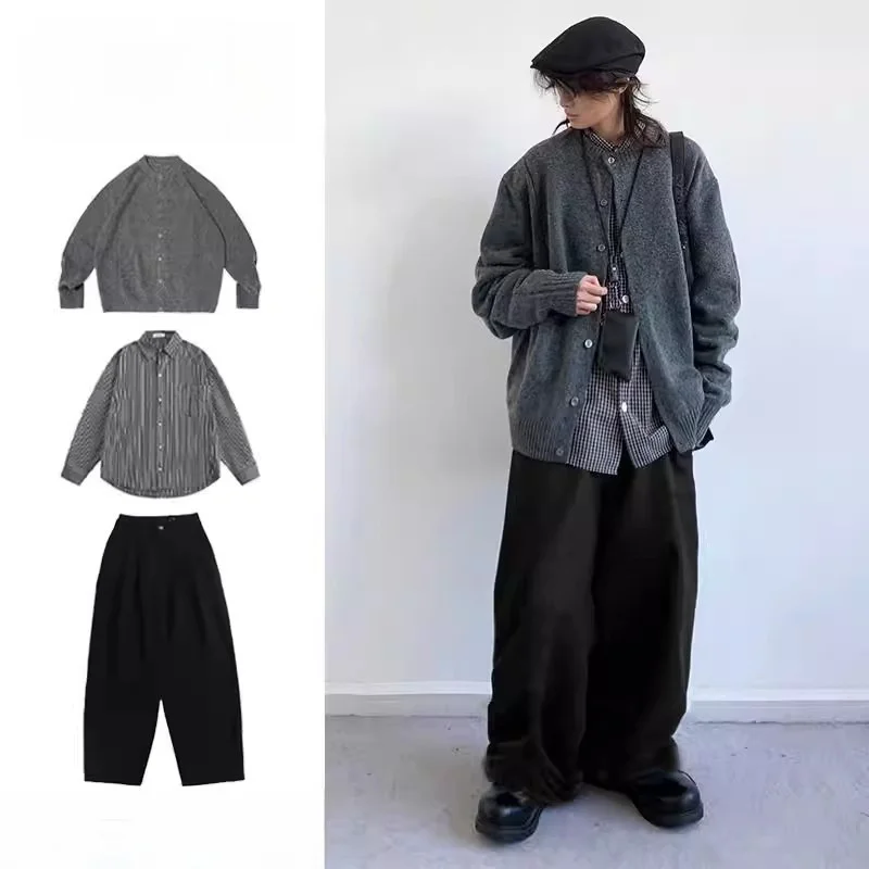 

Свободный длинный вязаный кардиган-свитер Све, мужской нейтральный осенний комплект, футболки, зимние винтажные футболки в студенческом стиле из полиэстера...