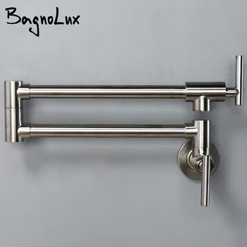 Bagnolux Zwart Geborsteld Chroom Messing Wandmontage Pot Filler Swivel Folding Intrekbare Roterende Stretch Sink Kraan Keuken Kraan