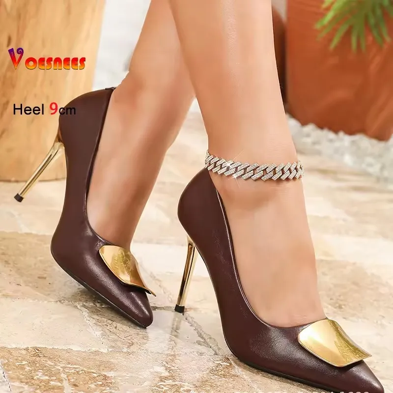 

Brand Woman Pumps Fashion Pointed Toe Shallow Mouth Everyday Women Shoes 2025 Spring Summer PU Leather 9CM Stiletto High Heels