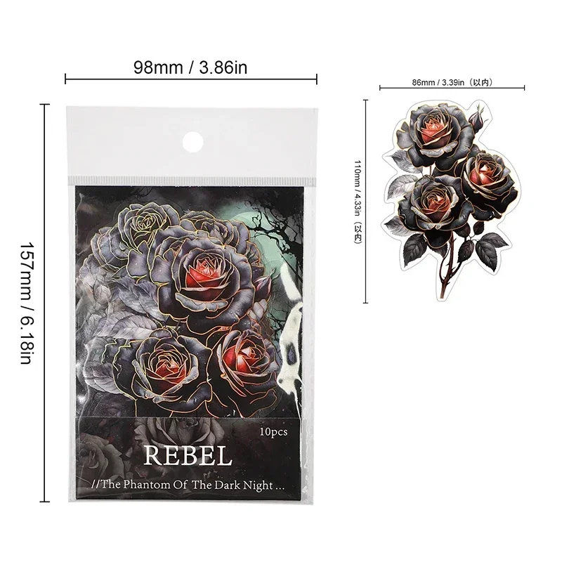 10Sheets Floral Sticker Phantom Background Night Gothic Rose Materials School Supplies DIY Handbook Scrapbook 157*98MM