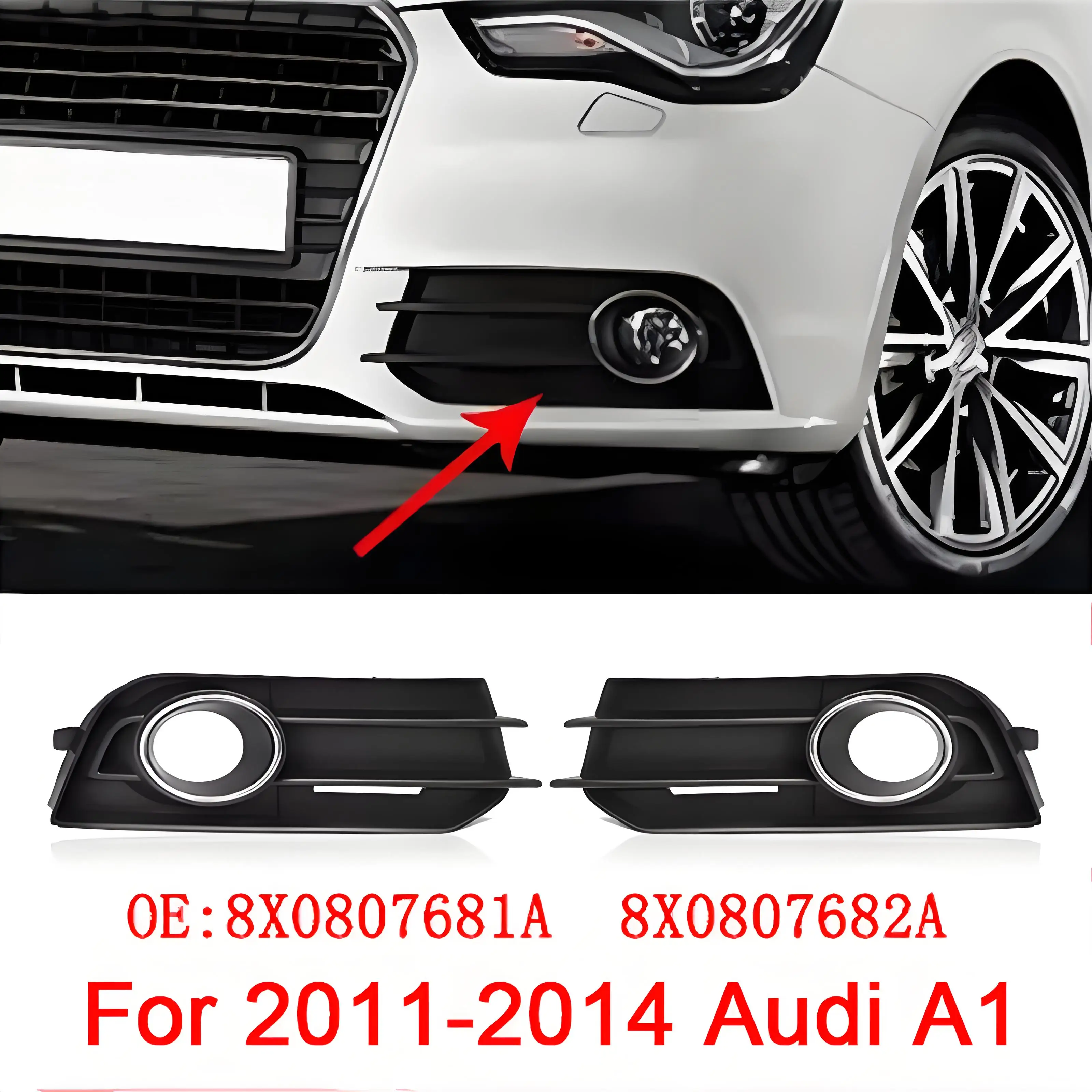 

ABS черный автомобильный передний бампер, противотуманная фара, нижняя рамка, решетка для Audi A1 2011-2014 8X0807682A 8X0807681A