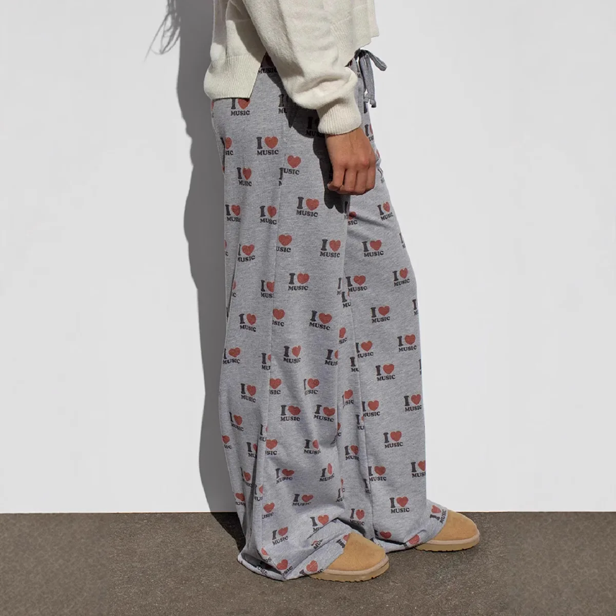 Hohe Taille, weites Bein, Hip-Hop-Sport-Hose, modisch, I Love Music Print, lässig, amerikanisches würziges Mädchen, Persönlichkeit, gerade Hose