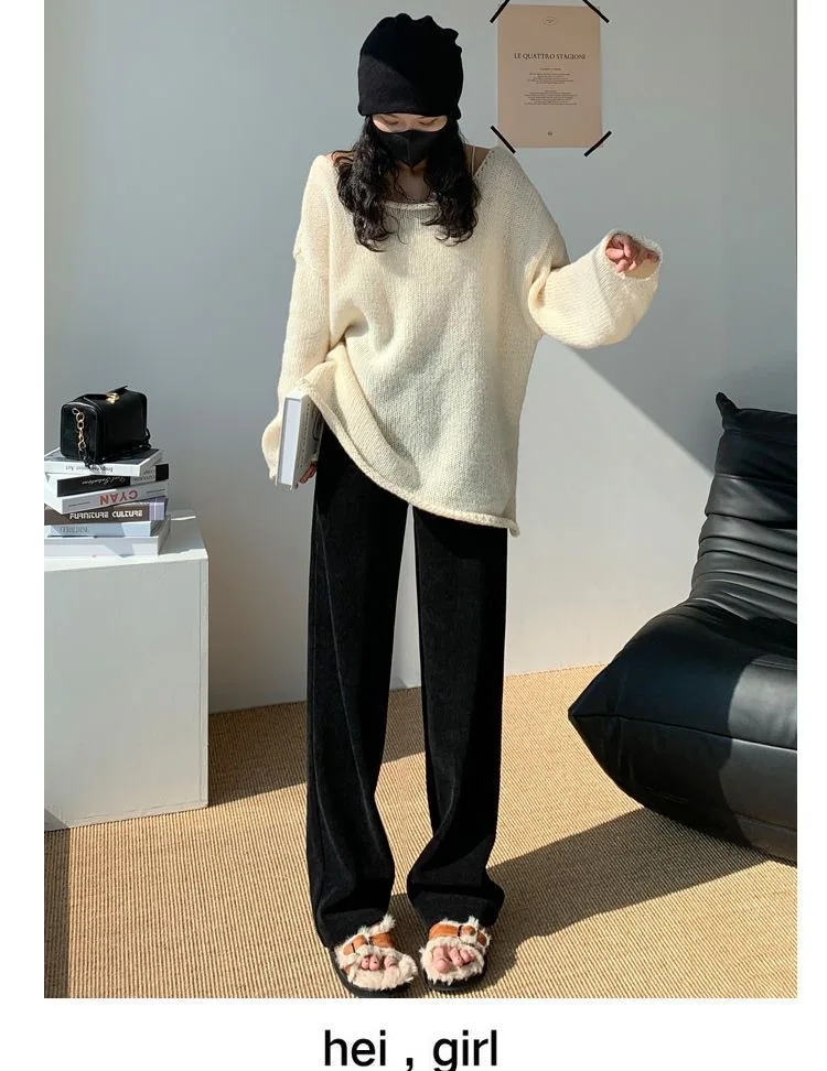 FL Women's Female Classic Korean High Waist Sweatpants Women Slim Fit Comfortable Trousers Girls Straight Leg Thin Casual Pants
