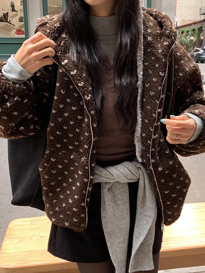 

Korean Sle Thiened Hooded Sweatirt Jaet Women's Winter Retro Soft Faion Tassel Fluffy Cotton Coat Long Sve Zipper