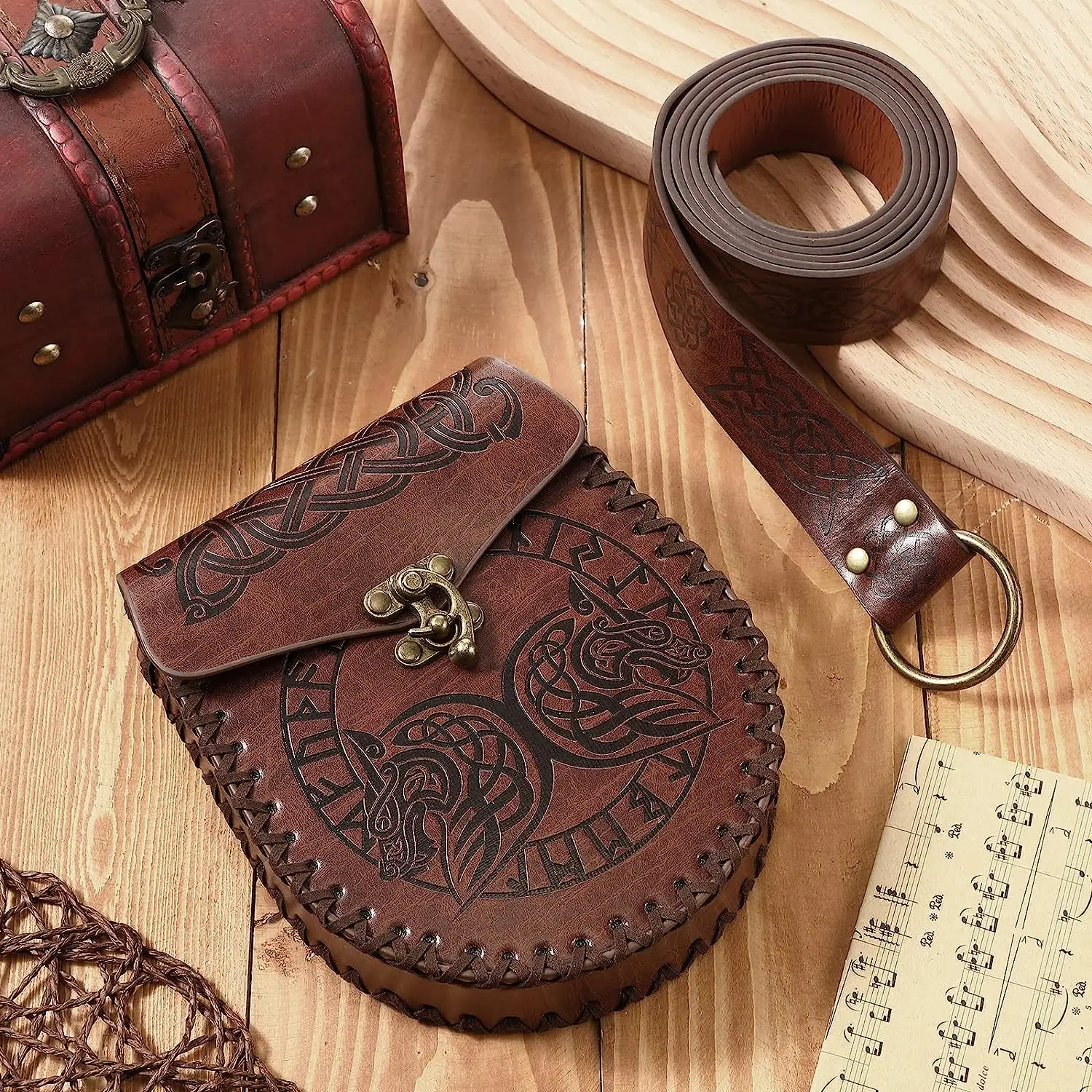 2 Pcs Medieval Belt Leather Belt Pouch PU Belt for Retro Medieval Bag Side Pack Renaissance Cosplay Set Accessories