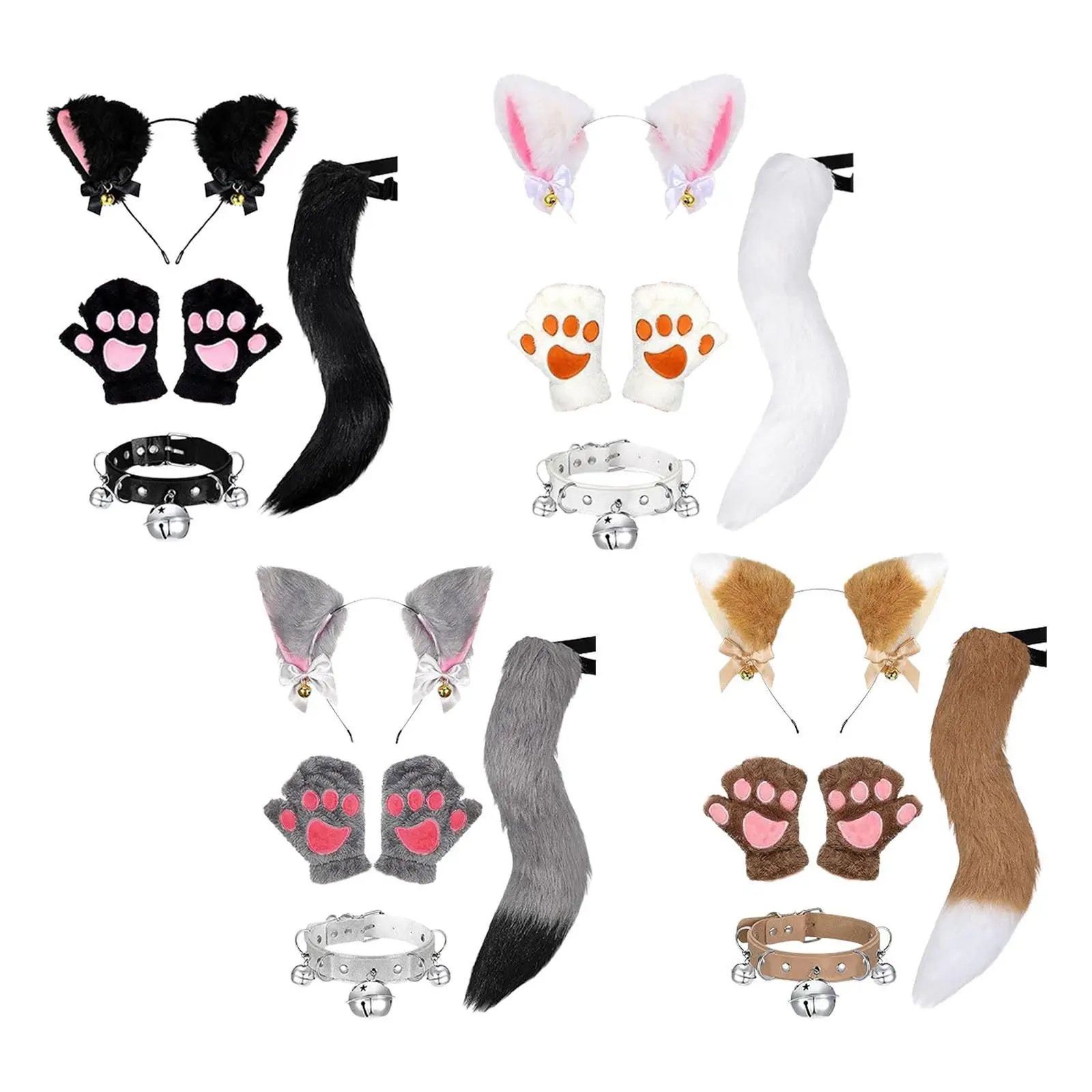 Fuchsohren Schwanz Handschuhe Kragen Set Dress up Requisiten Dekoration Spaß Cosplay Fuchs Kostüme für Geburtstag Bühnenshow Partyzubehör