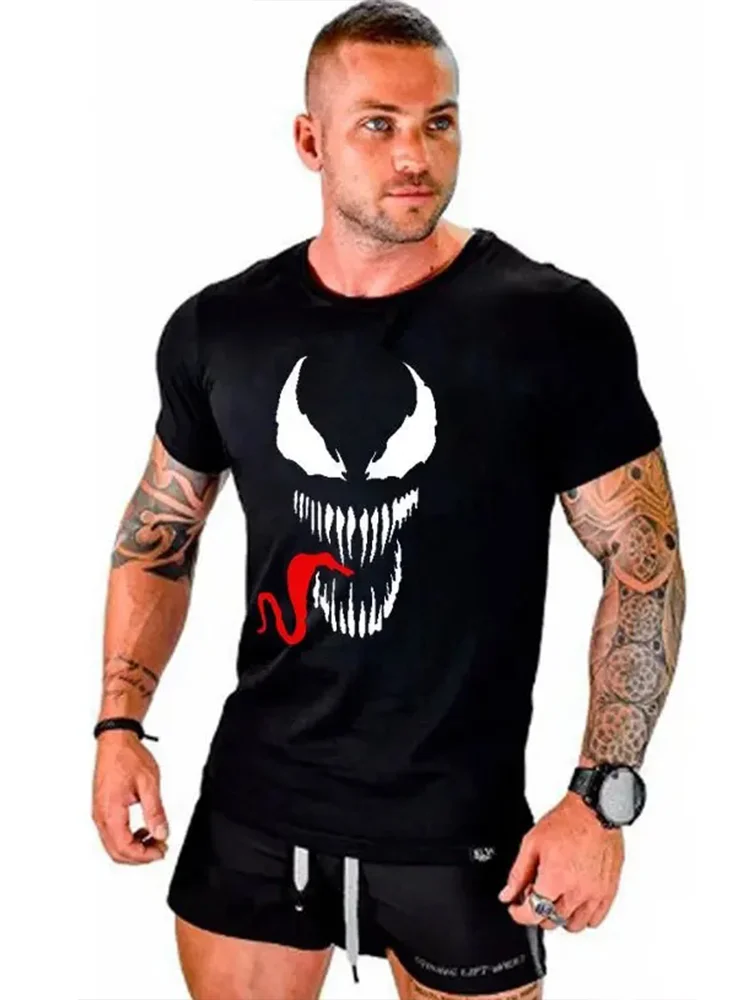 

2024 New Superhero T-shirt Men's Venom Print Cotton Tshirt Spiderman Summer Short Sleeved Clothes Y2k Fashion Daily Tees Tops