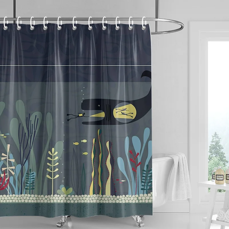 Nordic Simple Style Morandi Shower Curtain Abstract Plant Character Pattern Bathroom Bathtub Dual-Use Shower Curtain