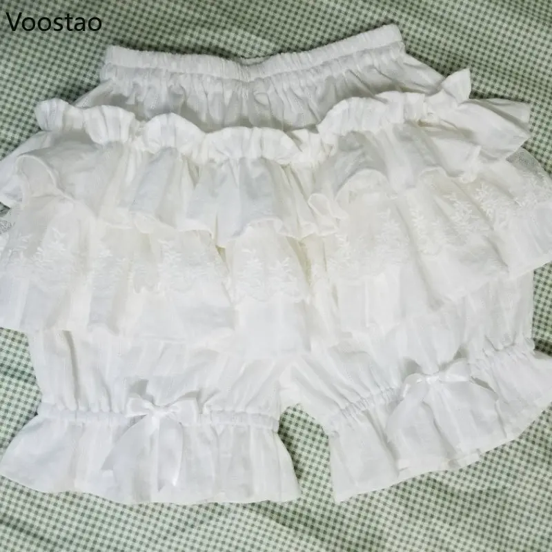 Kawaii Lolita Safety Shorts Women Gothic Pumpkin Panties Sweet Lace Bow Cotton JK Bloomers Victorian Vintage Cute Black Knickers