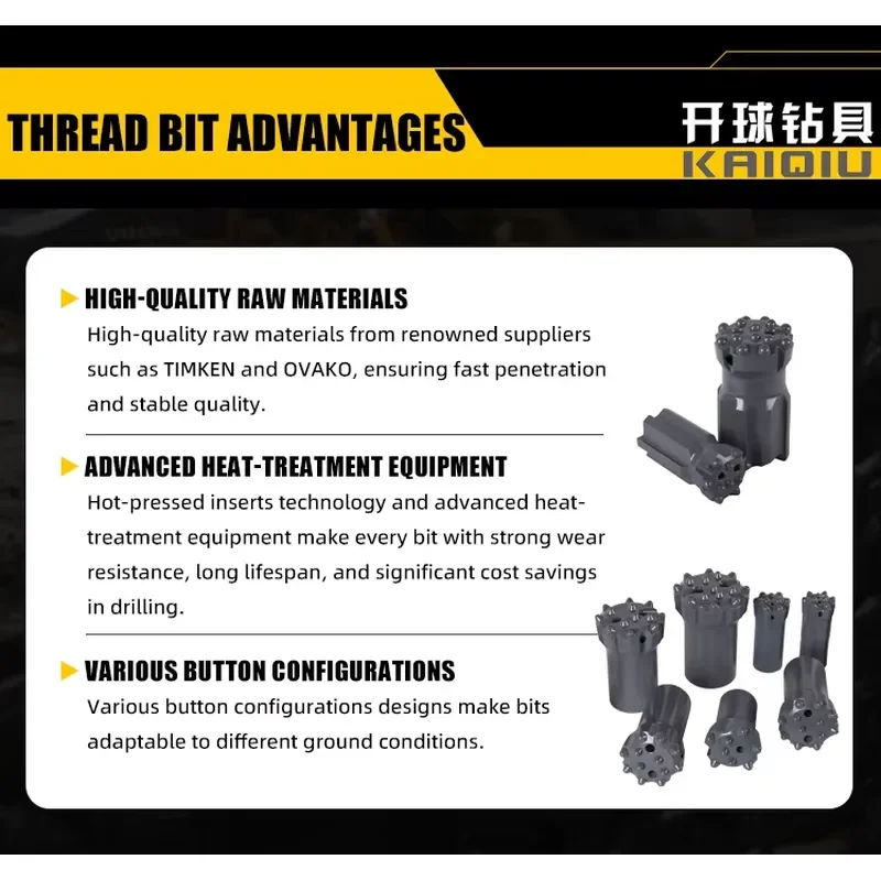 T51 89mm 102mm 115mm 127mm Retrac Long Hole Drilling Underground Thread Button Bit