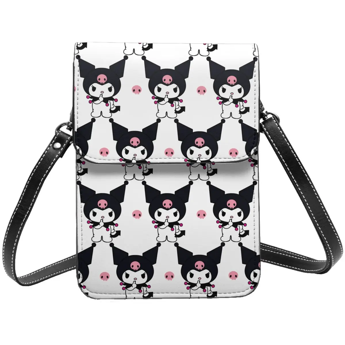 

Kawaii Kuromi Leather Cell Phone Purse Accessories Trendy Women Sanrio Merch Crossbody Bag Card Case Portable