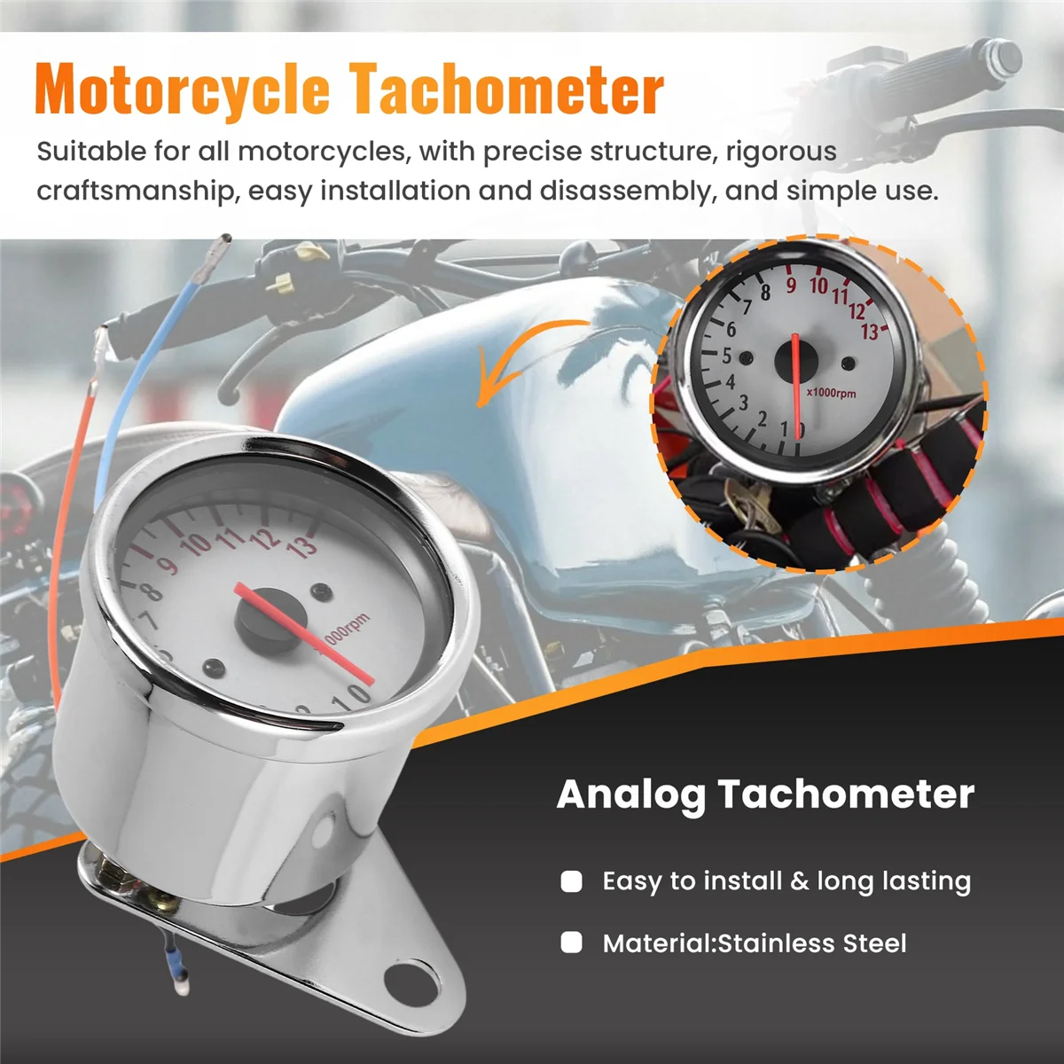 Uniwersalny motocykl skuter 13000 obr./min analogowy obrotomierz lampka nocna