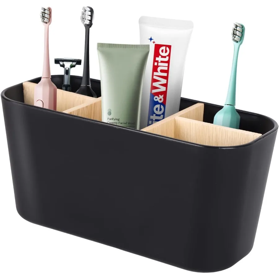 

Toothbrush Holders for Bathrooms Bamboo Toothbrush and Toothpaste Holder Electric Tooth Brush Holder Large Toothbrush Organizer