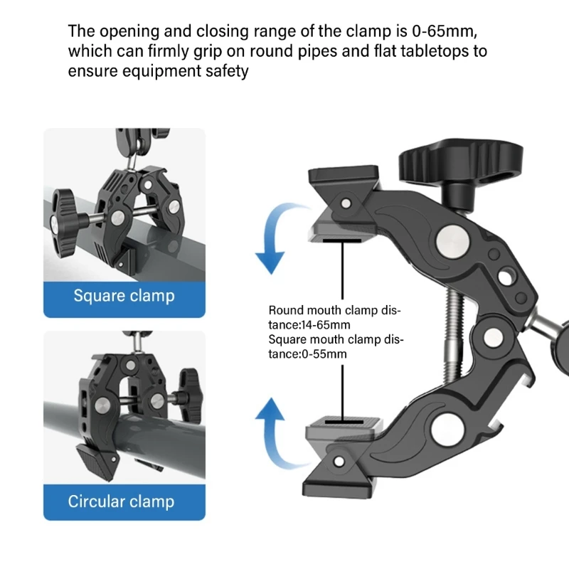 DX62 Multifunctional Strong Clip Camera Photography Clamp 1/4 Fill Light Monitors Mount Clamp with Coldshoe Base