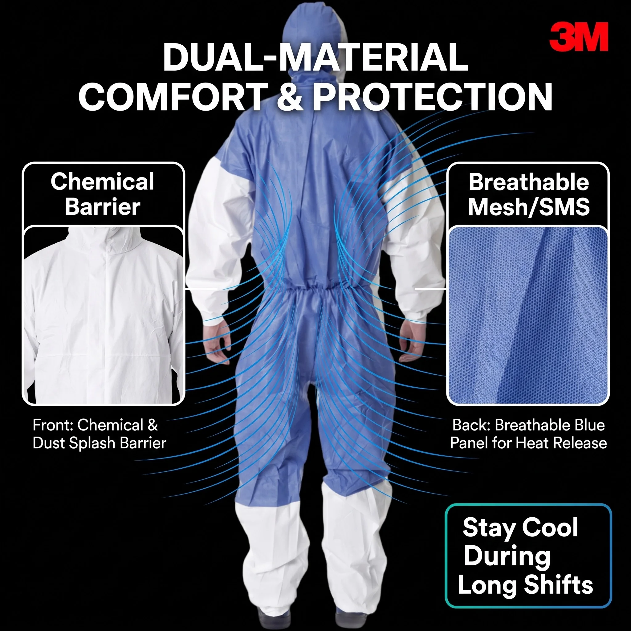 3M 4535 Disposable Protective Coveralls White Hooded Workwear Hazmat Suit Dust Proof Overalls Safety PPE Work Clothes Men Woman