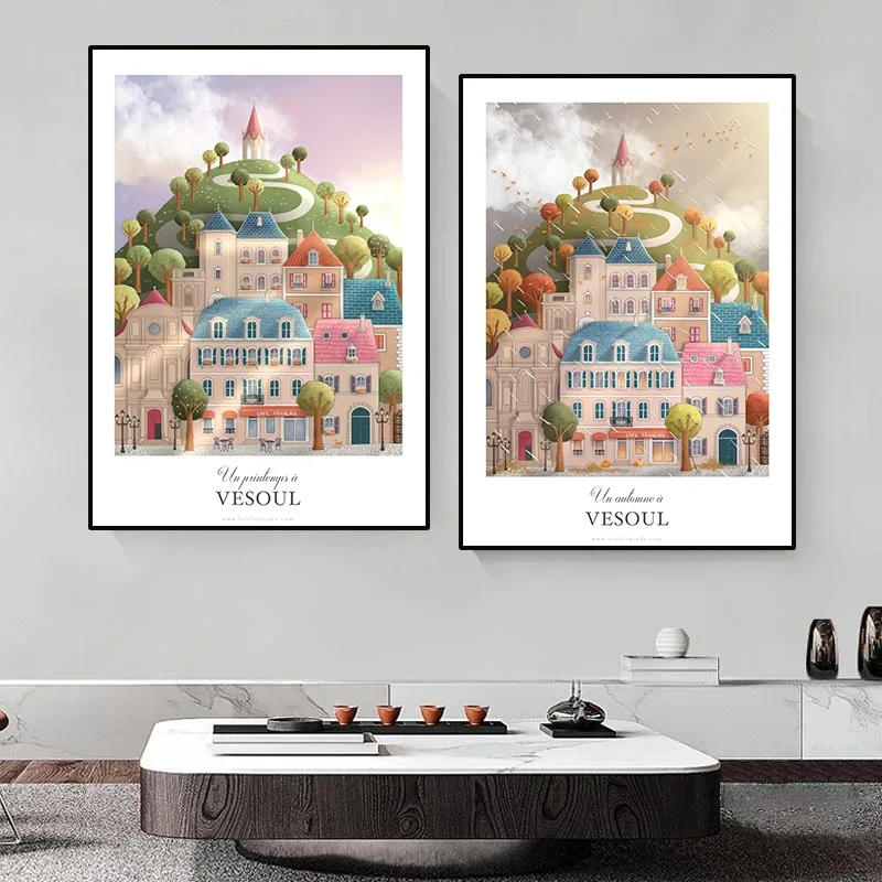 Vesoul 4 Seasons Posters Haute-Saône Franche-Comté Travel Landscape Canvas Painting Wall Art for Living Room Home Decoration