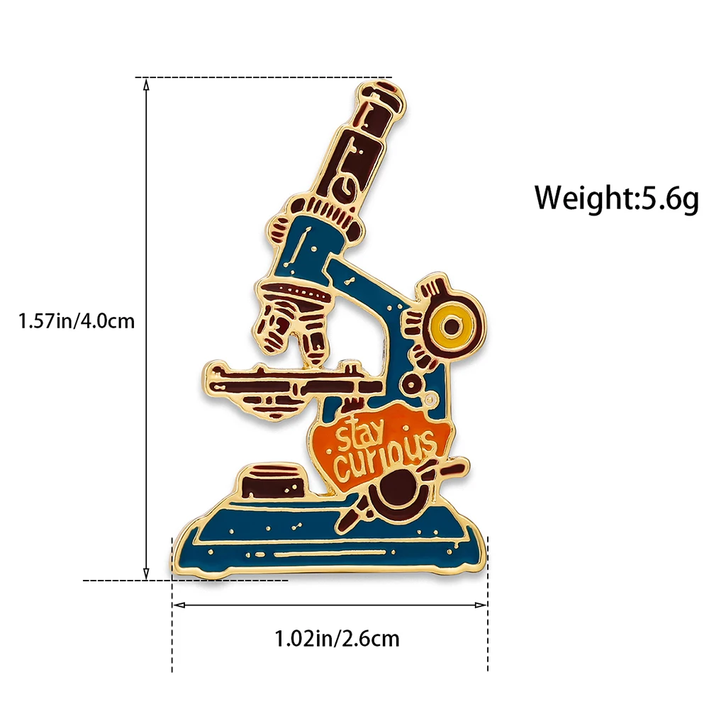 Science Microscope Enamel Brooch Pin Stay Curious Biology Lapel Badge Collectible Jewelry Gift for Doctor